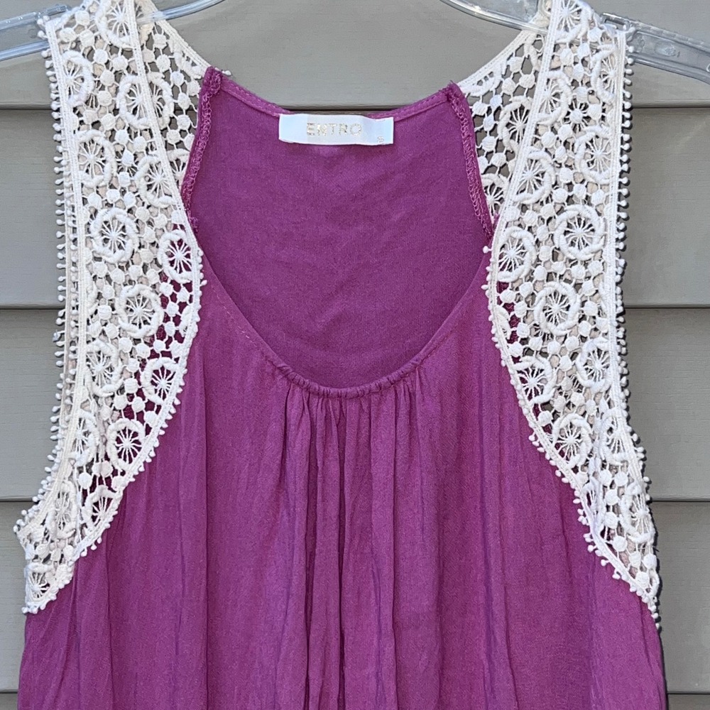 Entro S flowy babydoll boho aesthetic Crochet detail &  layered Ruffle Hem Tunic